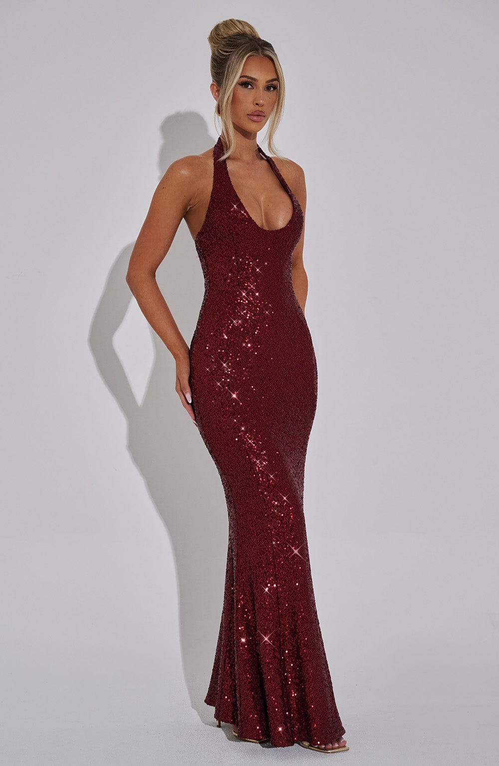 Gaia Halter Maxi Dress - Wine Sparkle