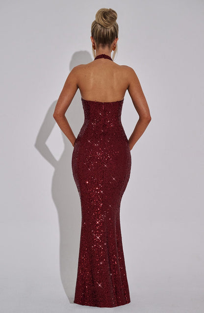 Gaia Halter Maxi Dress - Wine Sparkle