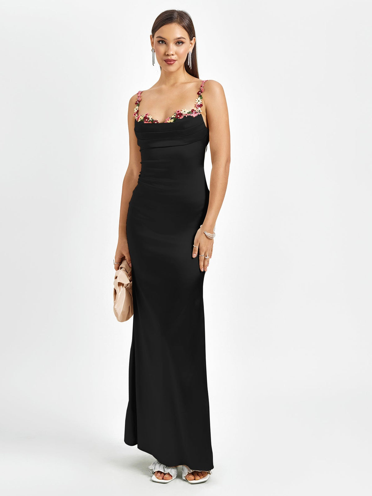 Georgette Satin Maxi Dress - Black
