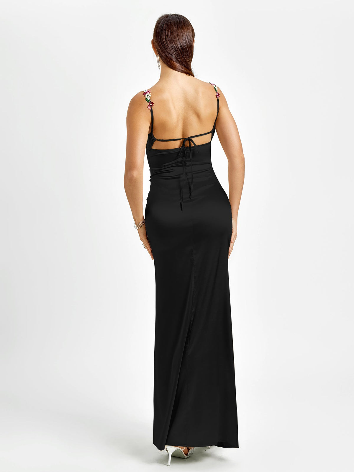 Georgette Satin Maxi Dress - Black