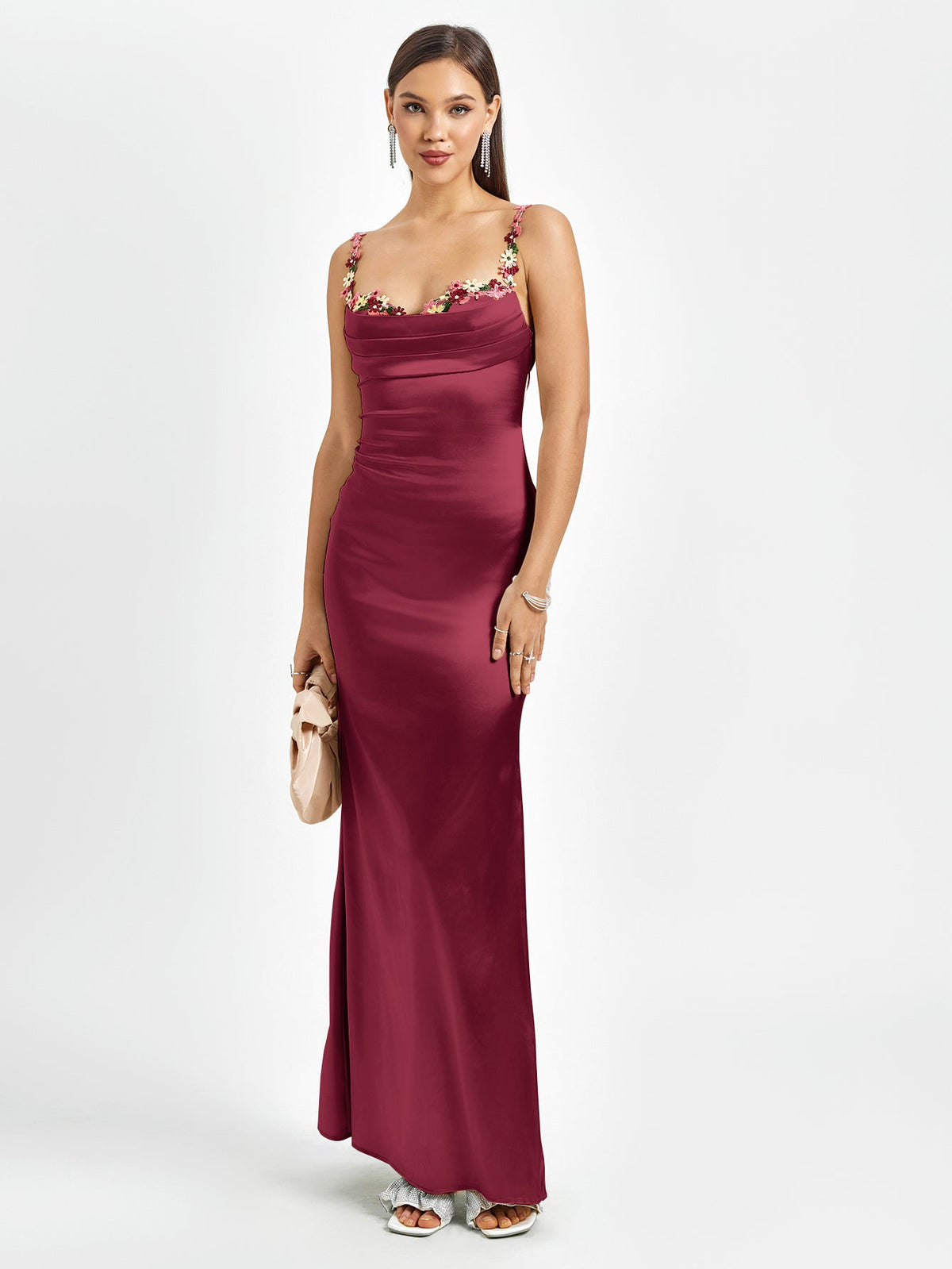 Georgette Satin Maxi Dress - Burgundy