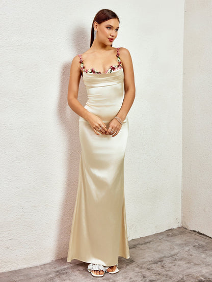Georgette Satin Maxi Dress - Champagne