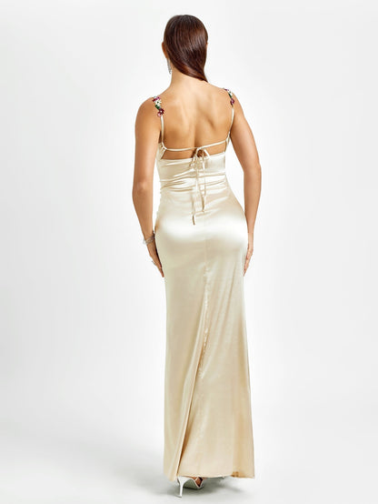 Georgette Satin Maxi Dress - Champagne