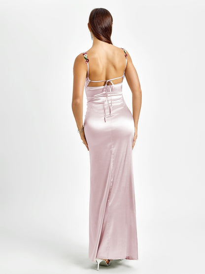 Georgette Satin Maxi Dress - Light Pink