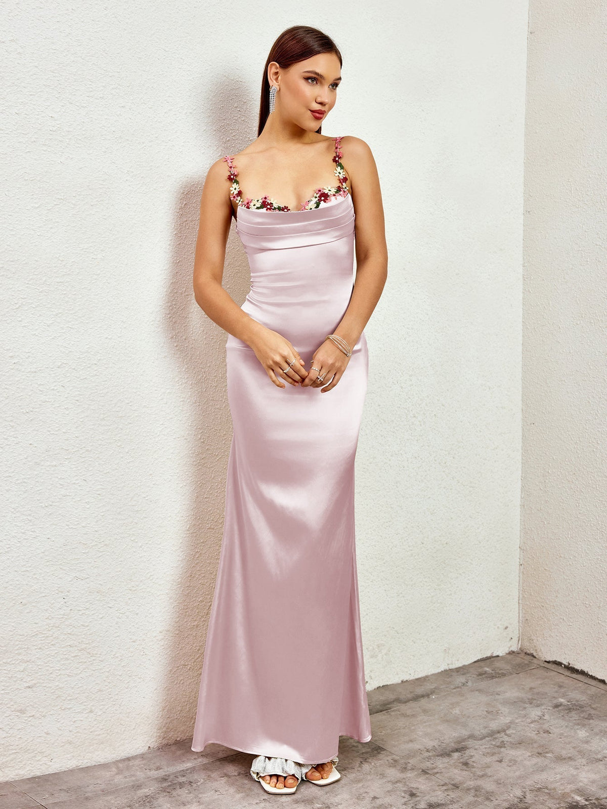 Georgette Satin Maxi Dress - Light Pink
