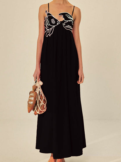 Giovanna Embroidered Maxi Dress - Black