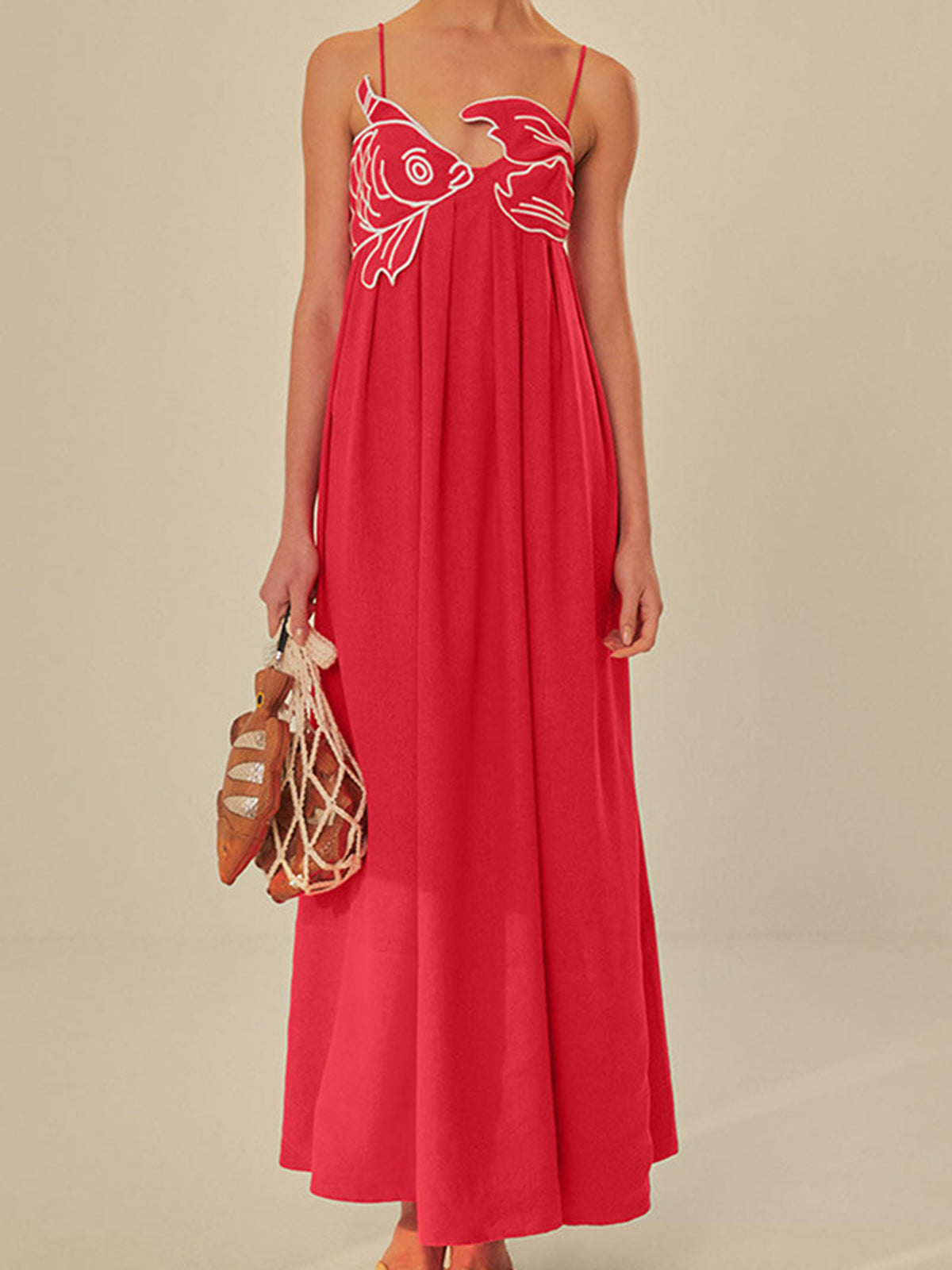 Giovanna Embroidered Maxi Dress - Red