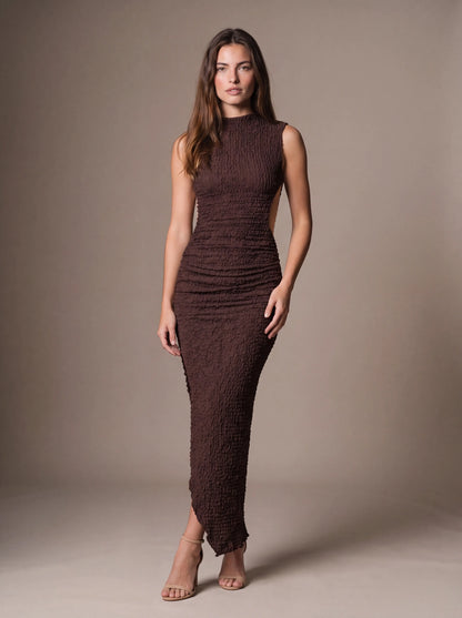 Gisela Cutout Maxi Dress - Plum Brown