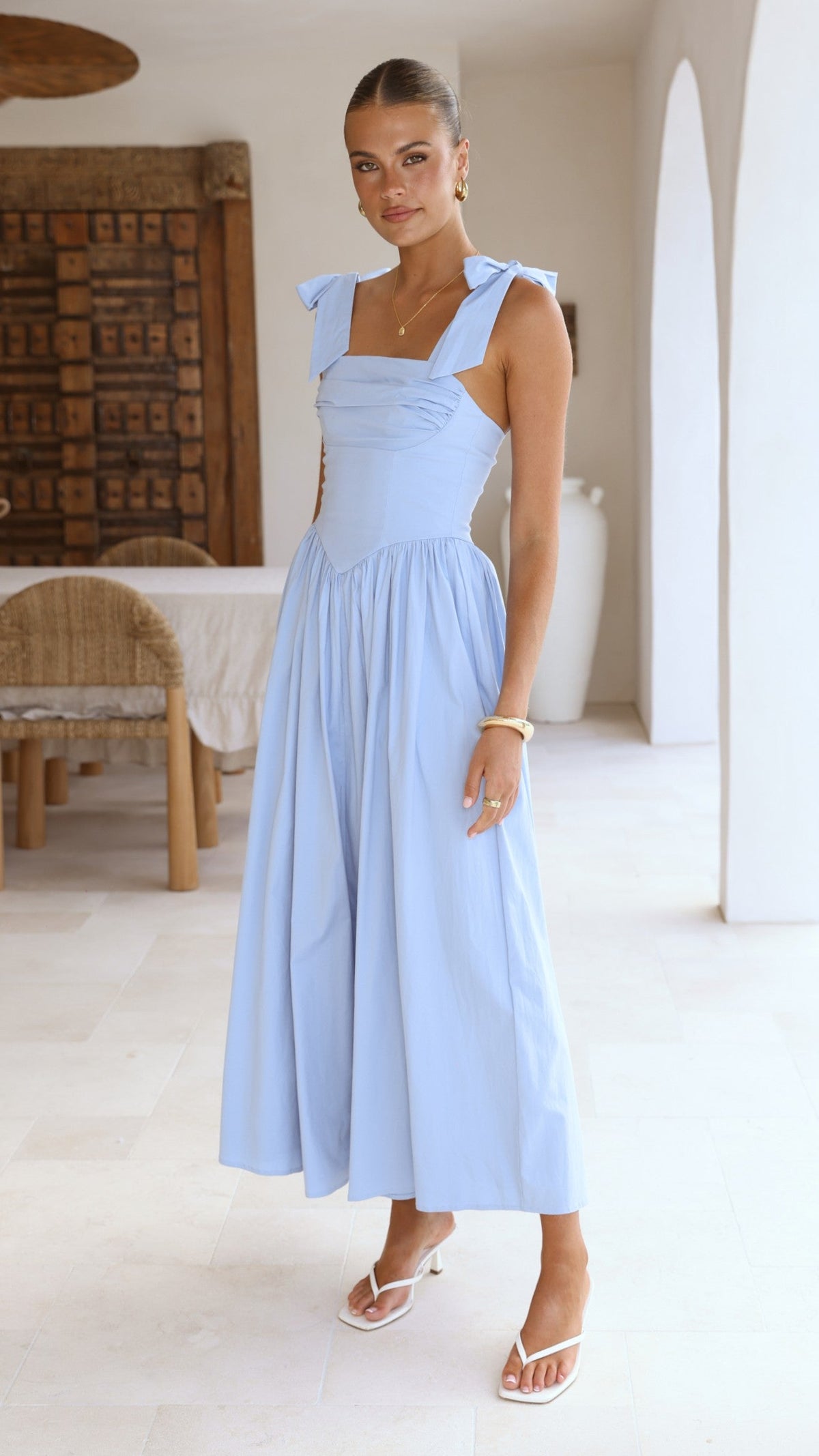 Haisley Tie Strap Midi Dress - Baby Blue