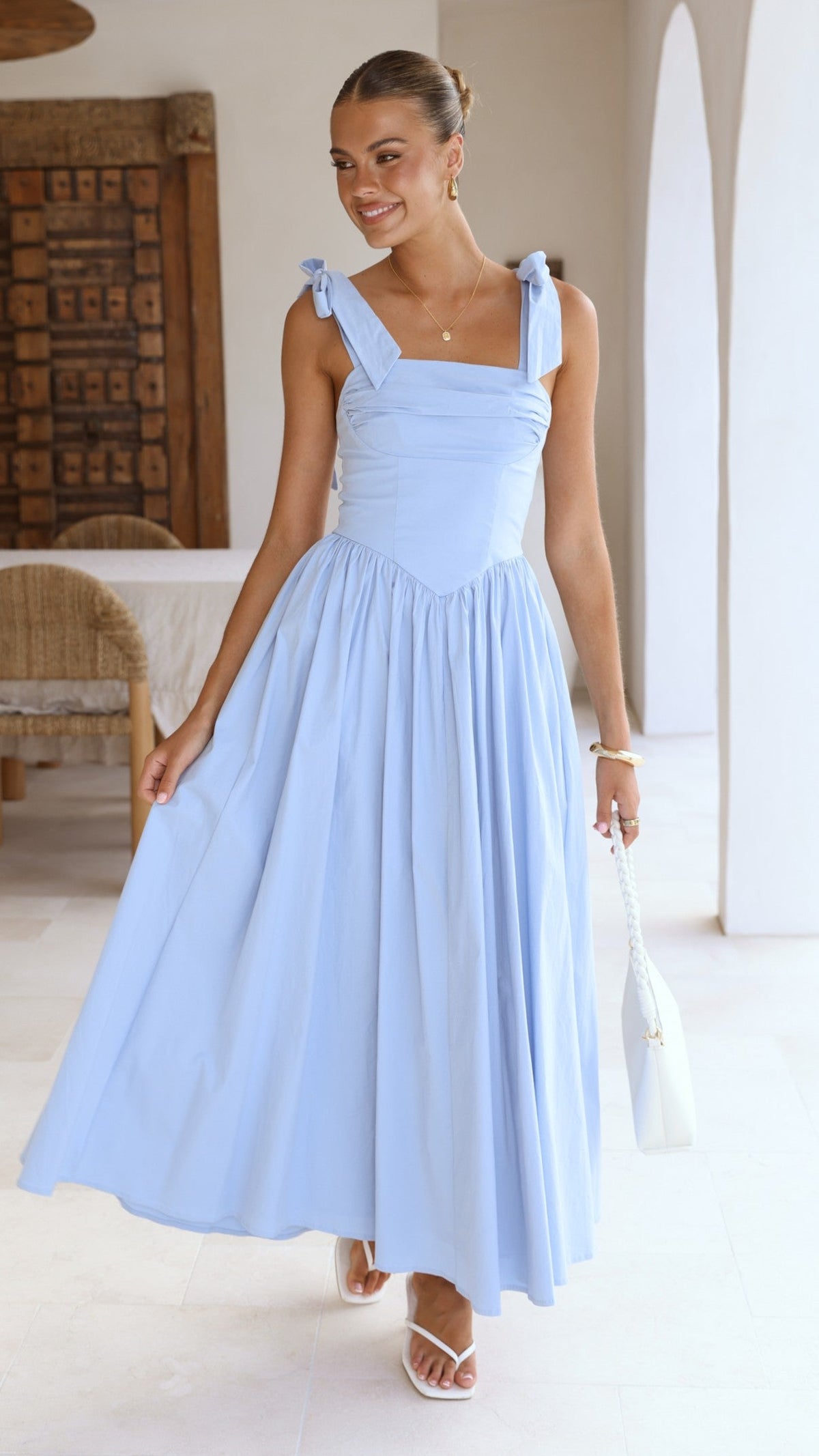 Haisley Tie Strap Midi Dress - Baby Blue