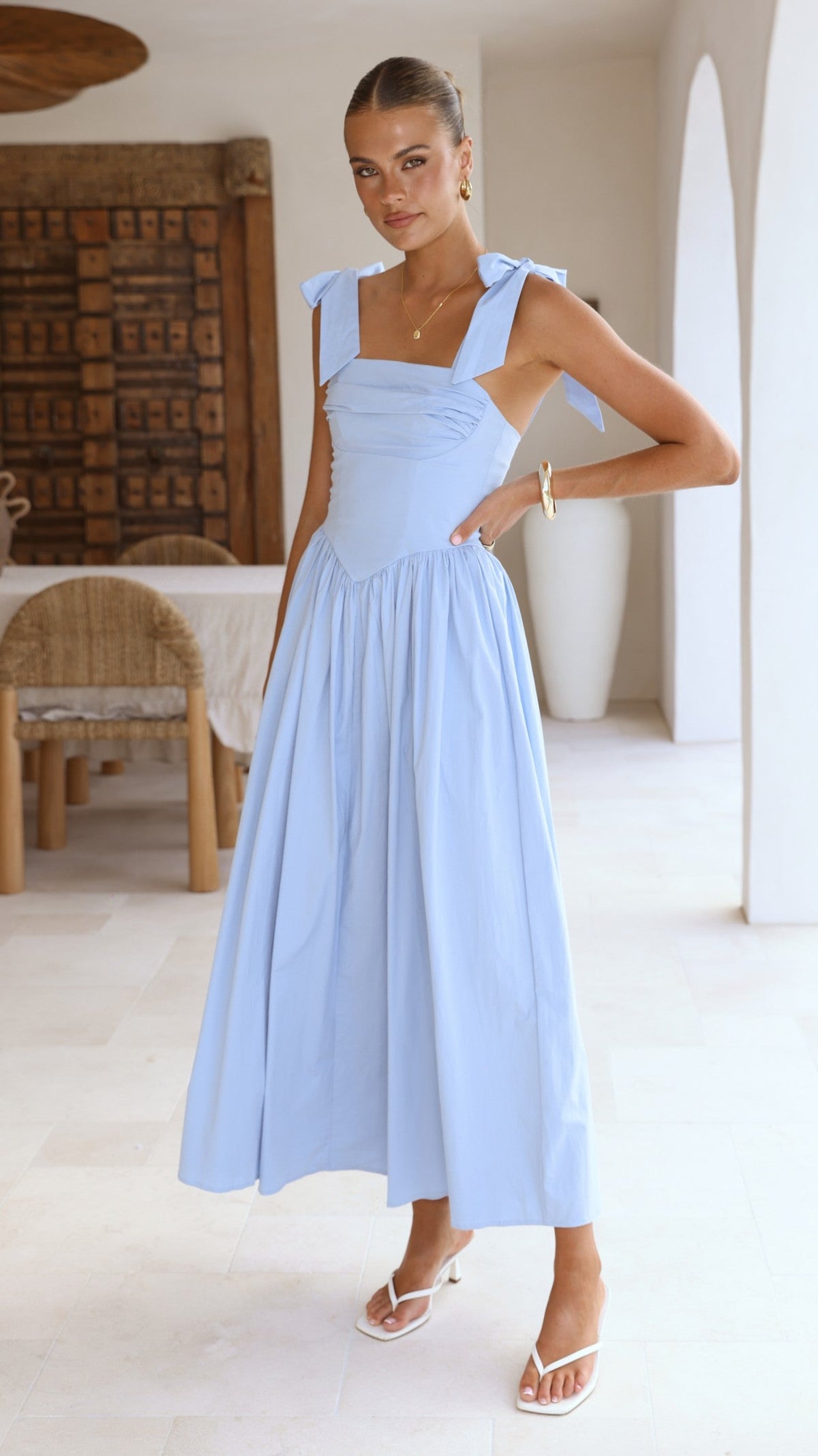 Haisley Tie Strap Midi Dress - Baby Blue