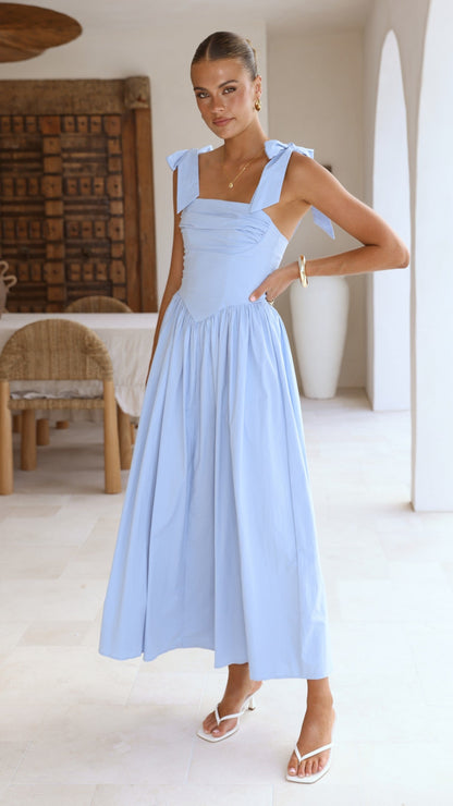 Haisley Tie Strap Midi Dress - Baby Blue