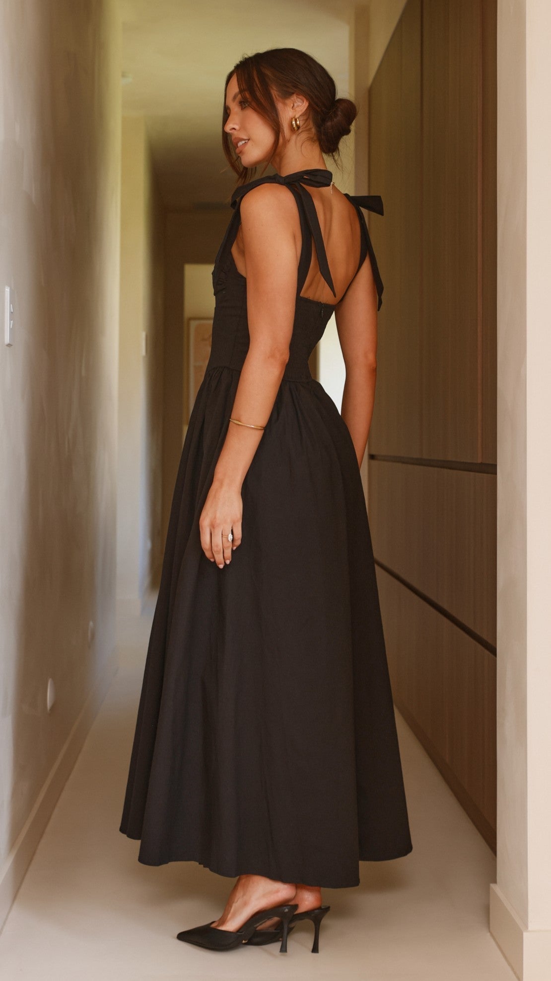 Haisley Tie Strap Midi Dress - Black
