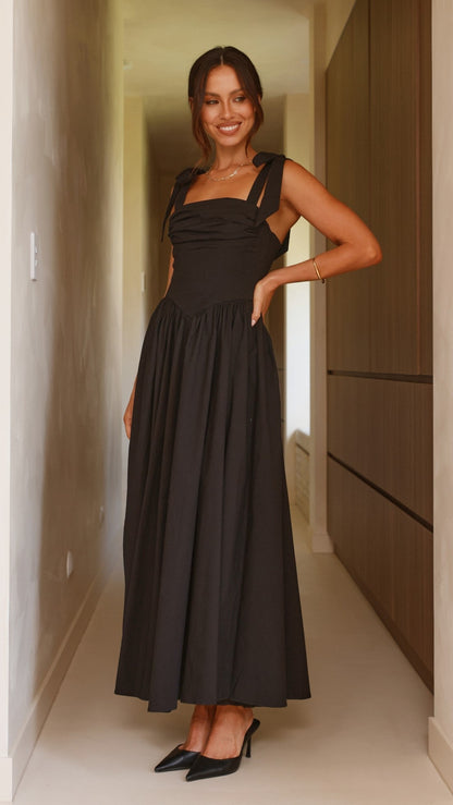 Haisley Tie Strap Midi Dress - Black