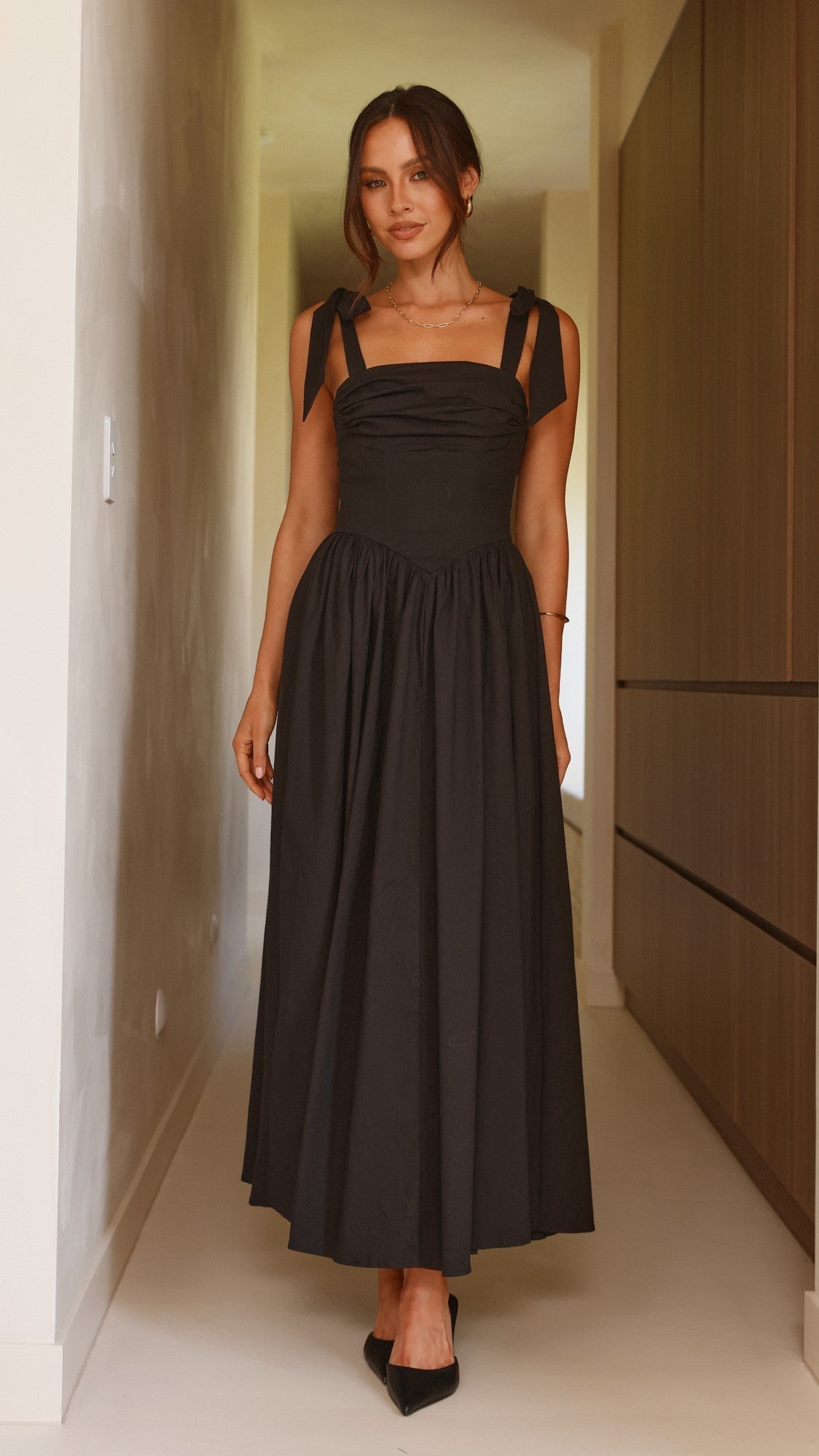 Haisley Tie Strap Midi Dress - Black