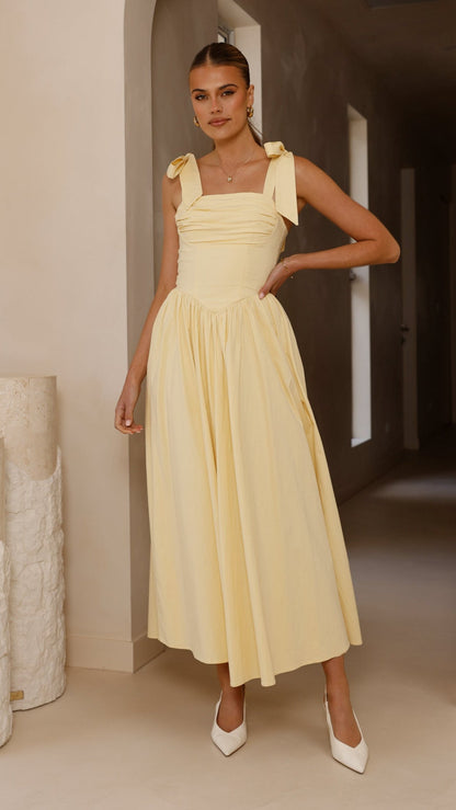 Haisley Tie Strap Midi Dress - Butter Yellow