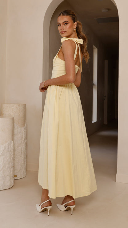 Haisley Tie Strap Midi Dress - Butter Yellow