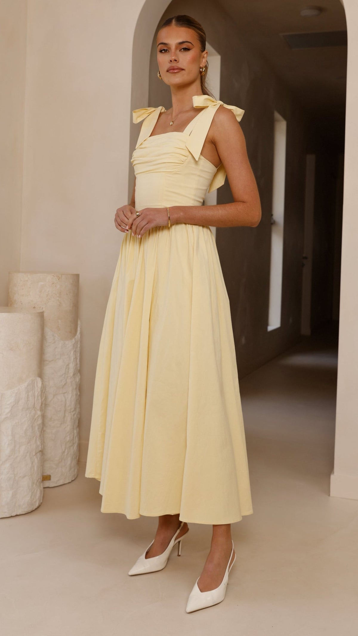 Haisley Tie Strap Midi Dress - Butter Yellow