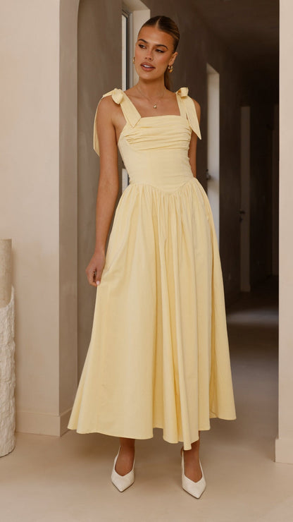 Haisley Tie Strap Midi Dress - Butter Yellow