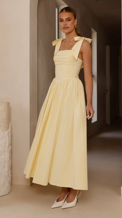 Haisley Tie Strap Midi Dress - Butter Yellow