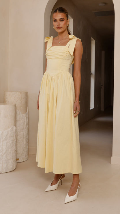 Haisley Tie Strap Midi Dress - Butter Yellow
