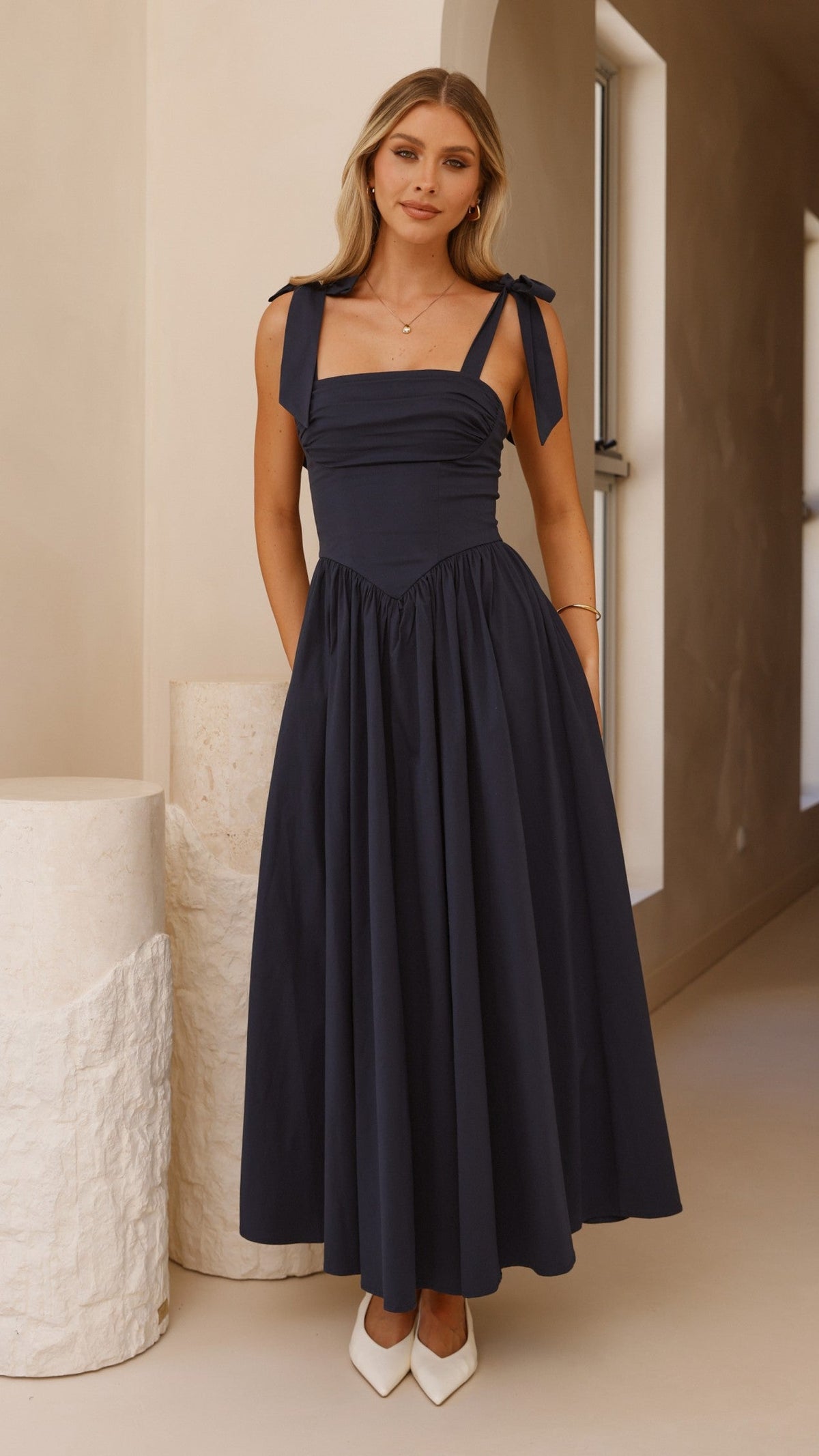 Haisley Tie Strap Midi Dress - Navy