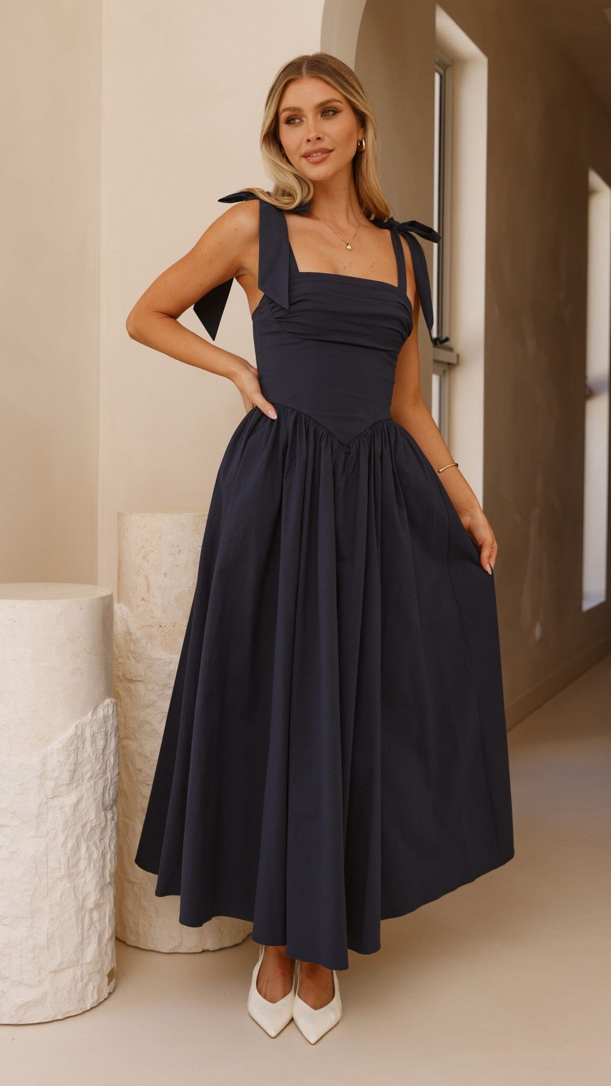 Haisley Tie Strap Midi Dress - Navy
