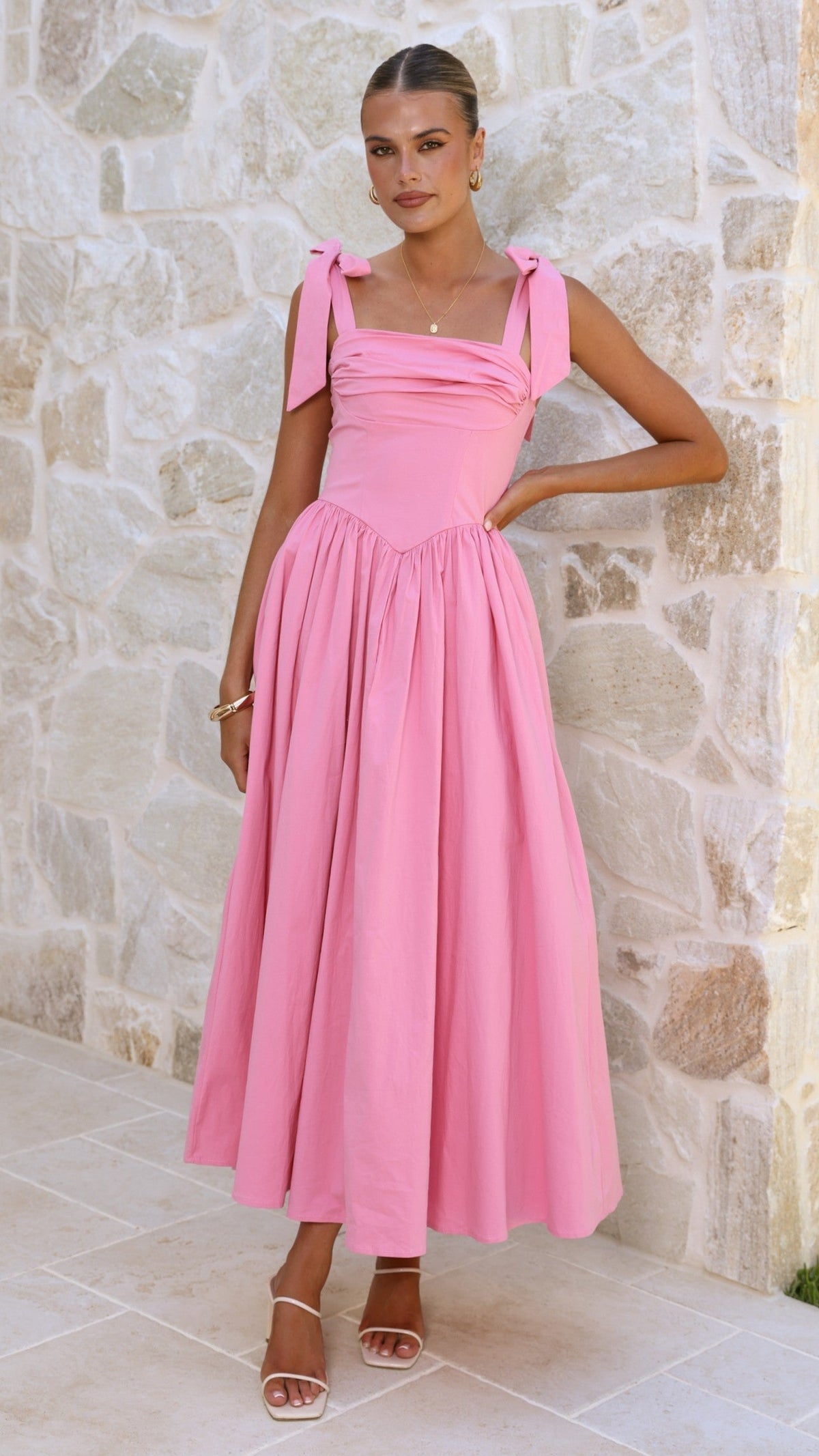 Haisley Tie Strap Midi Dress - Pink
