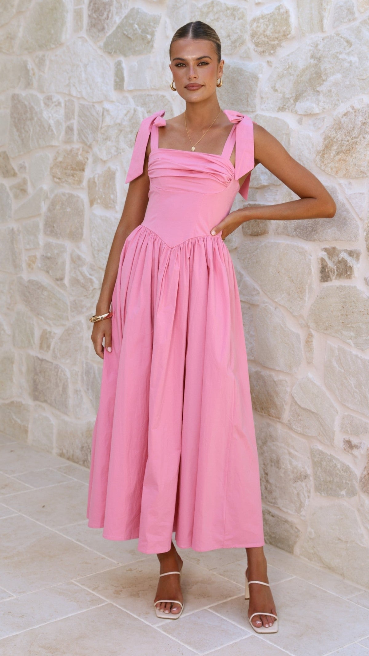 Haisley Tie Strap Midi Dress - Pink