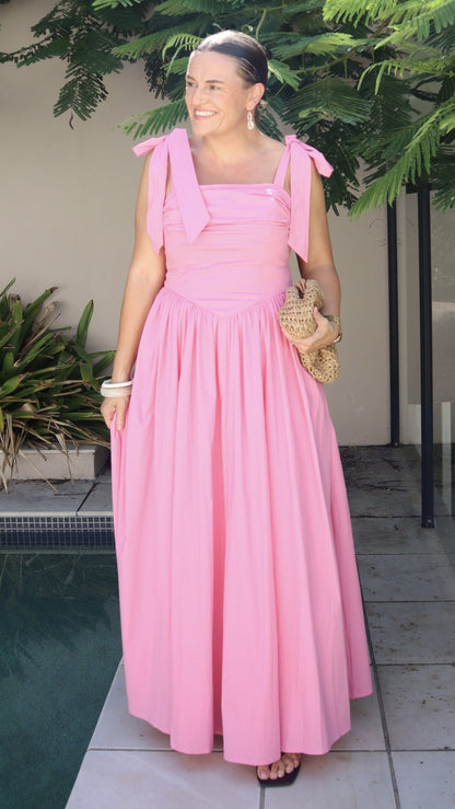Haisley Tie Strap Midi Dress - Pink