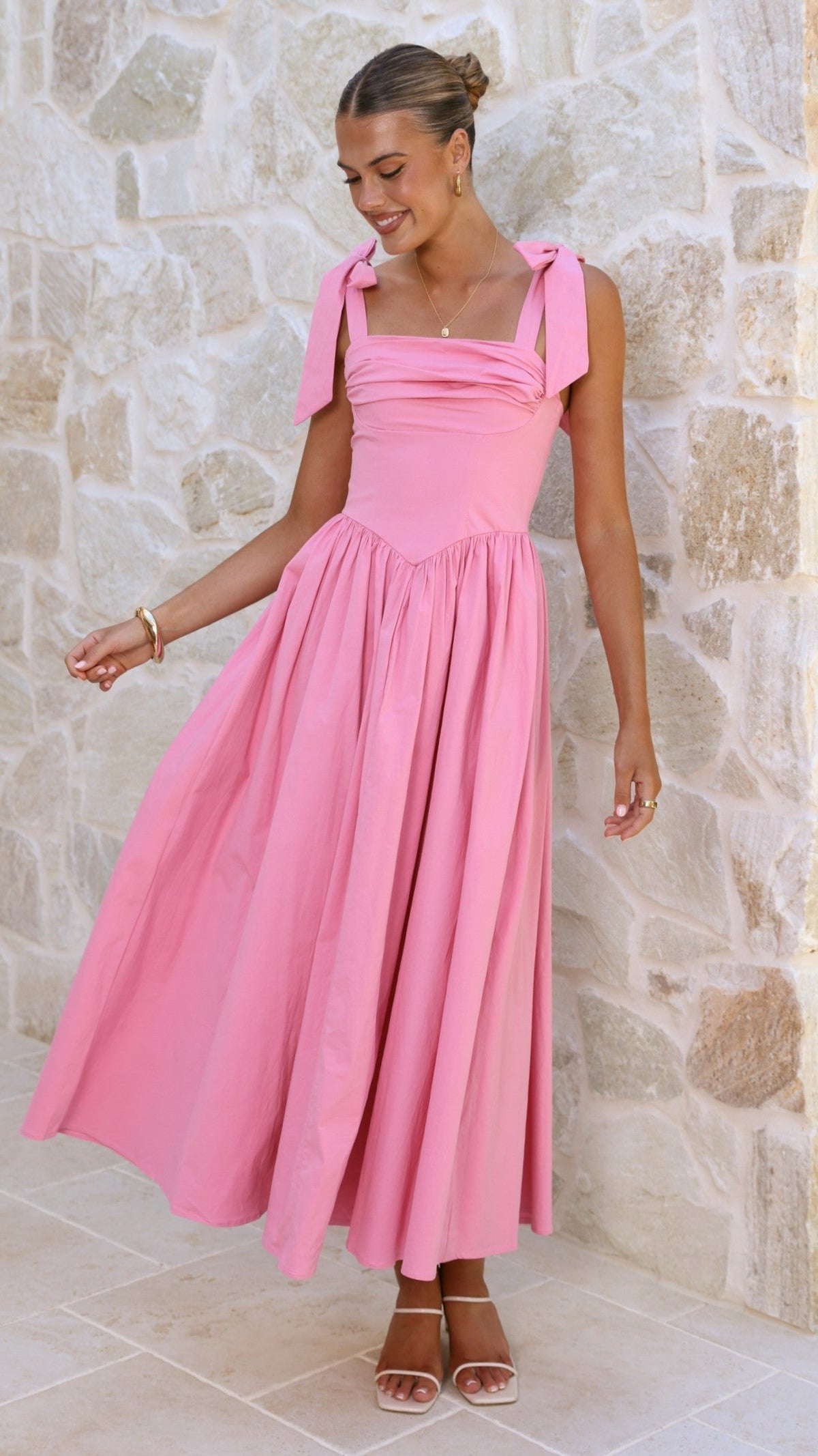 Haisley Tie Strap Midi Dress - Pink