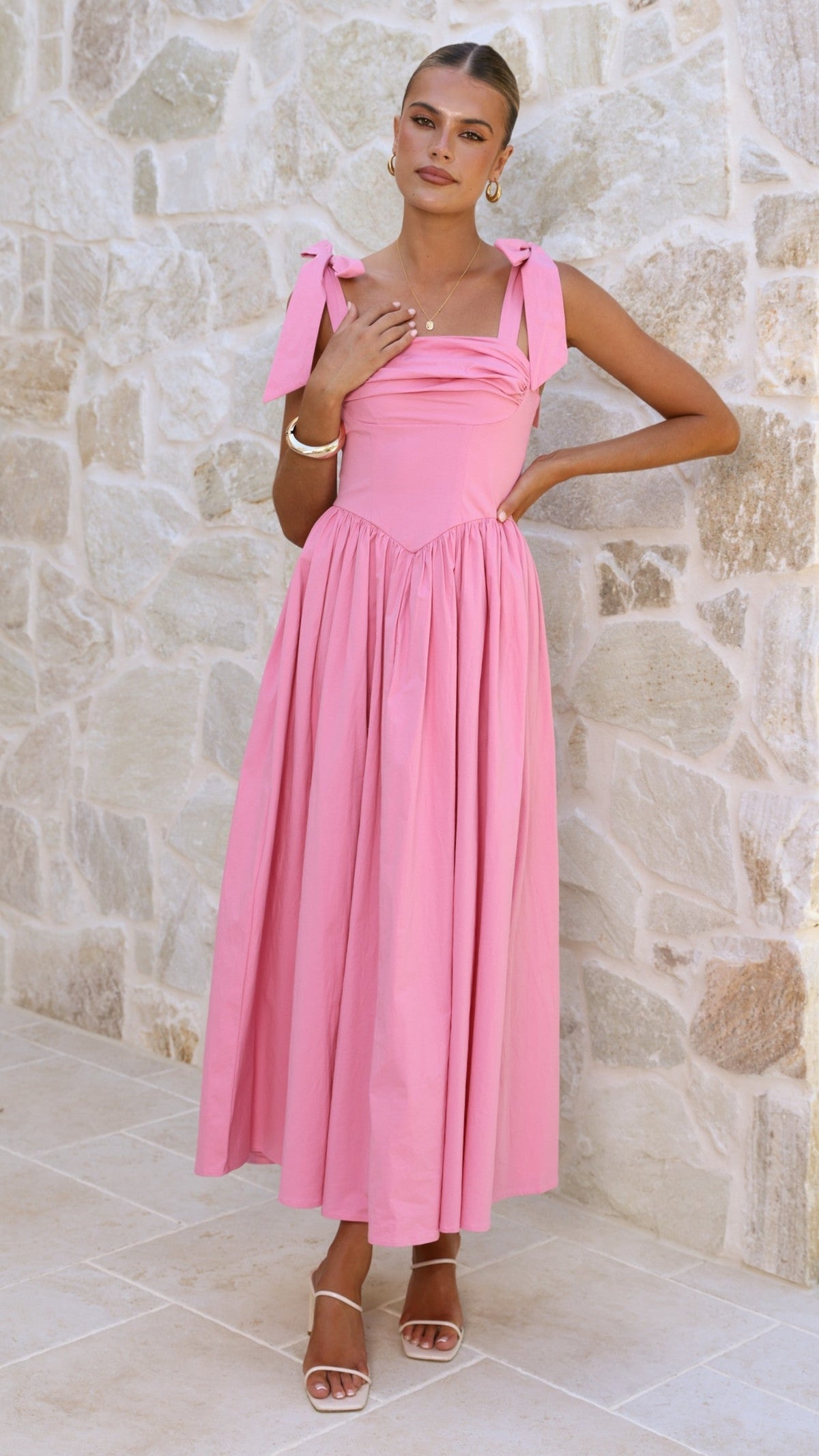 Haisley Tie Strap Midi Dress - Pink