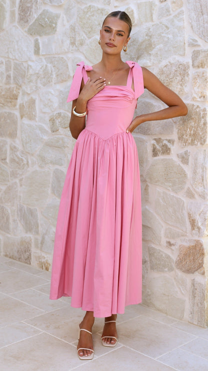 Haisley Tie Strap Midi Dress - Pink