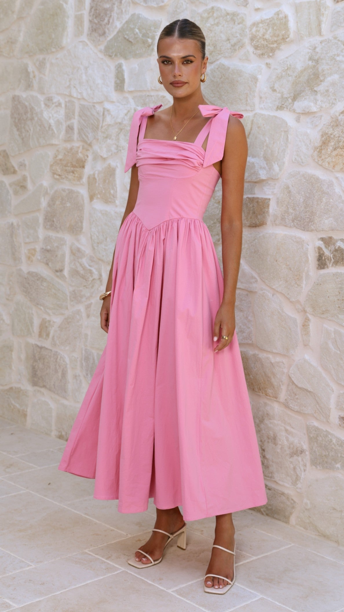 Haisley Tie Strap Midi Dress - Pink
