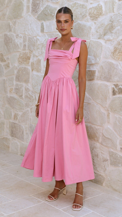 Haisley Tie Strap Midi Dress - Pink