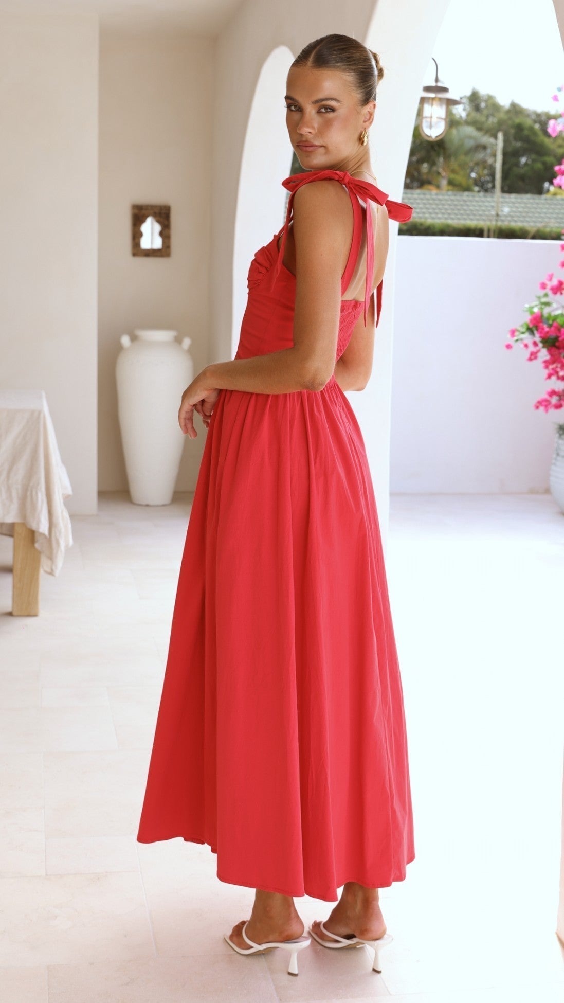 Haisley Tie Strap Midi Dress - Red