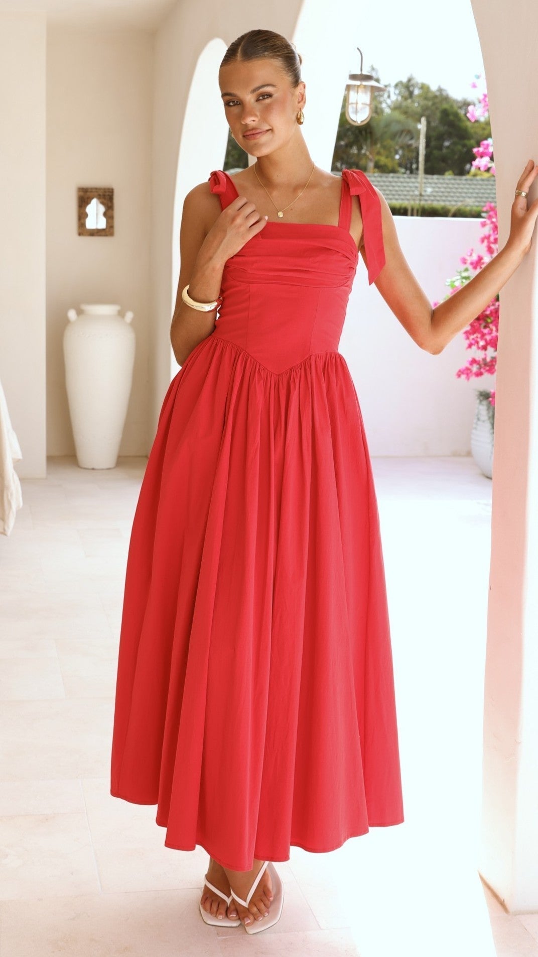 Haisley Tie Strap Midi Dress - Red