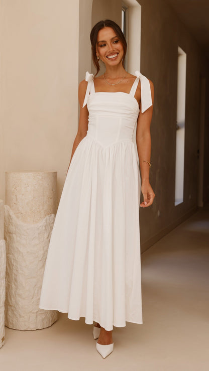 Haisley Tie Strap Midi Dress - White