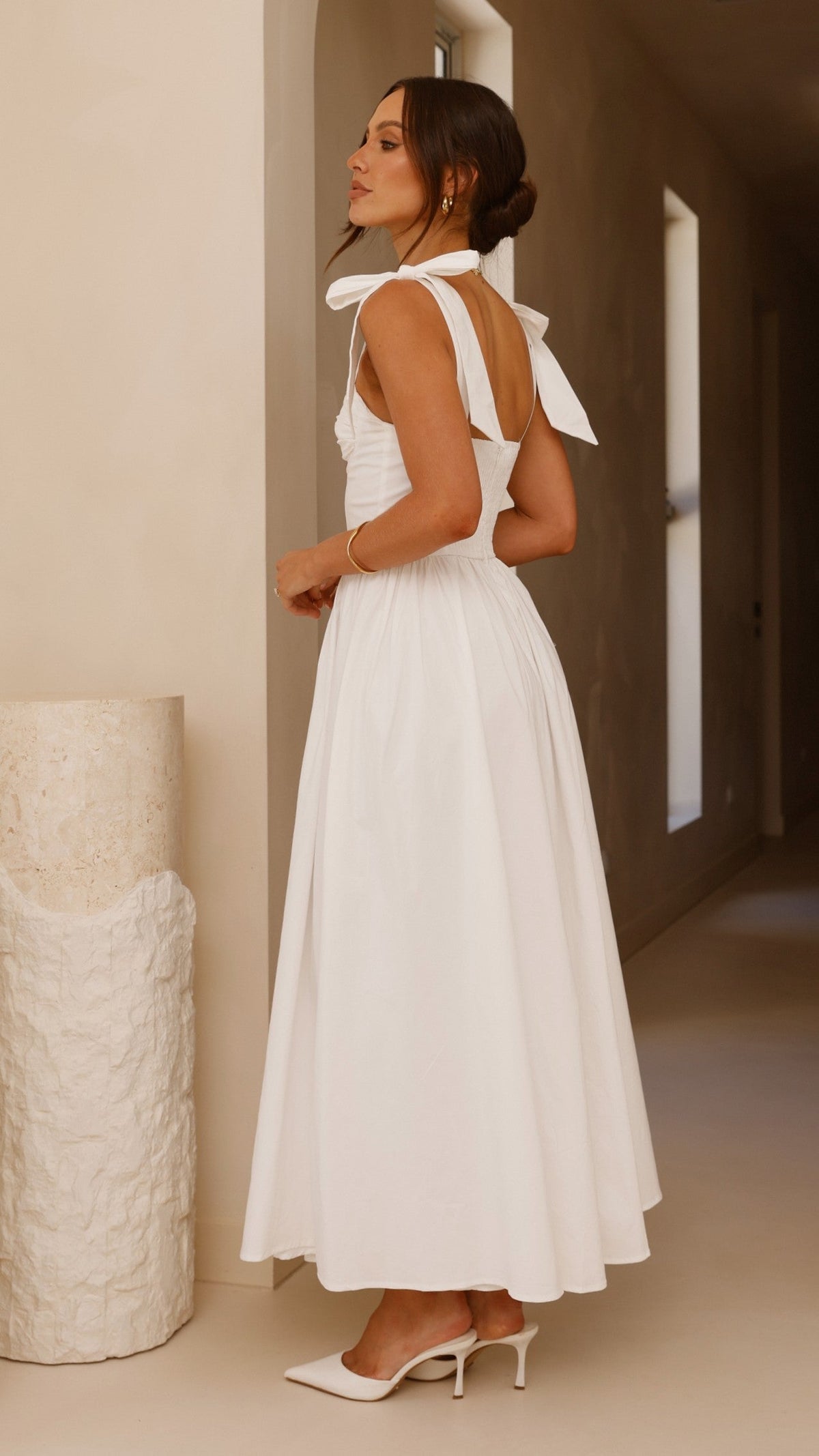 Haisley Tie Strap Midi Dress - White