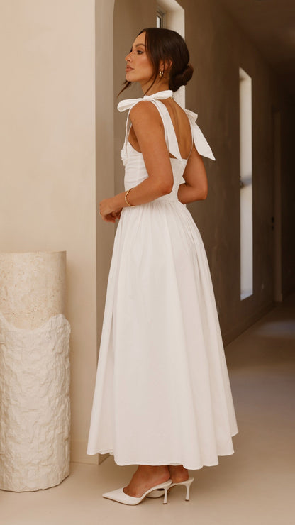 Haisley Tie Strap Midi Dress - White