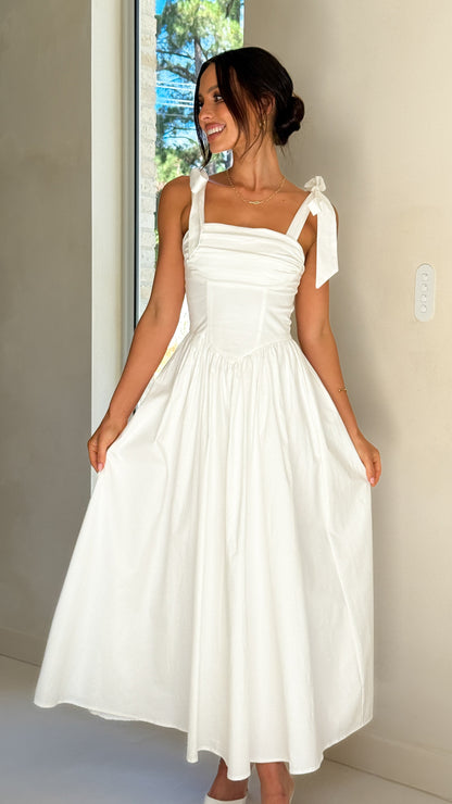 Haisley Tie Strap Midi Dress - White