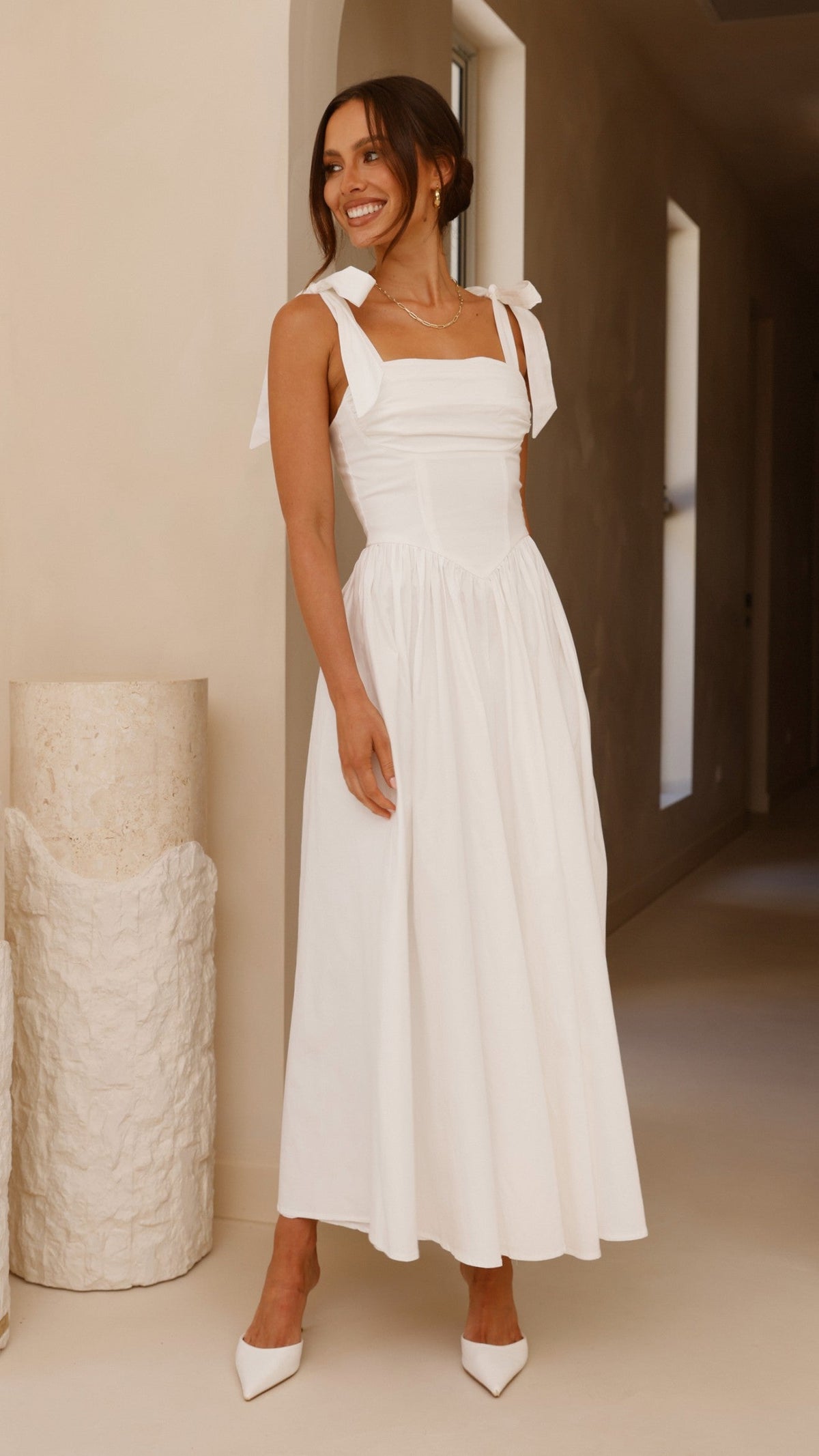 Haisley Tie Strap Midi Dress - White