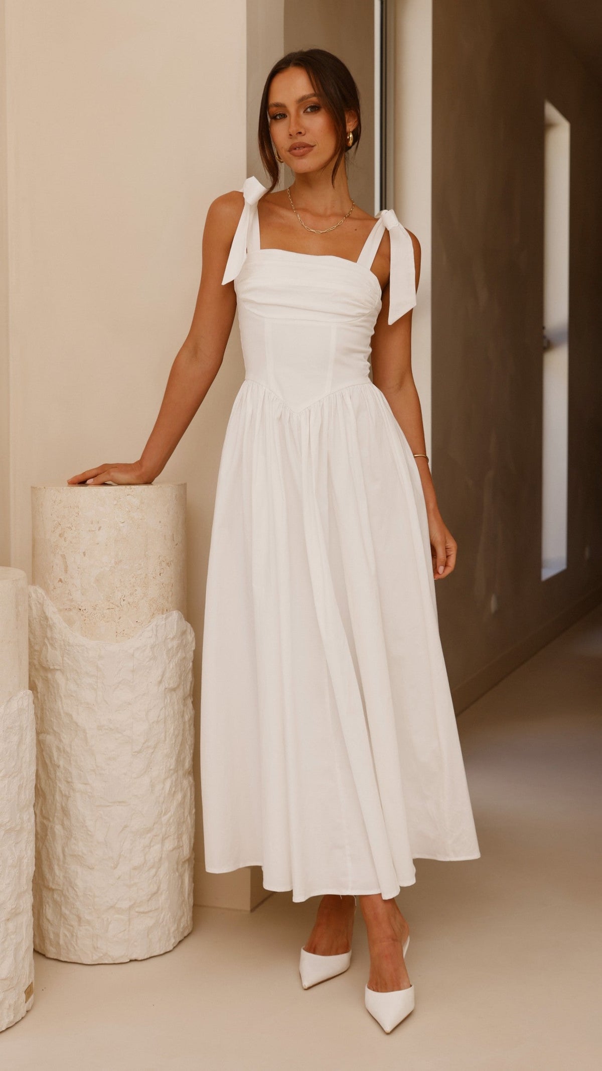 Haisley Tie Strap Midi Dress - White