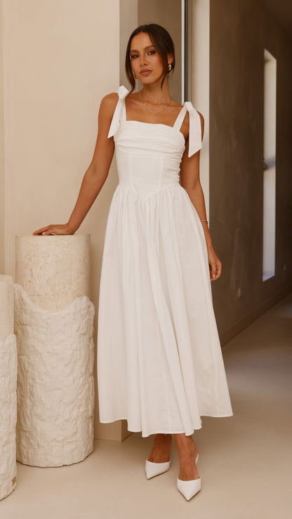 Haisley Tie Strap Midi Dress - White