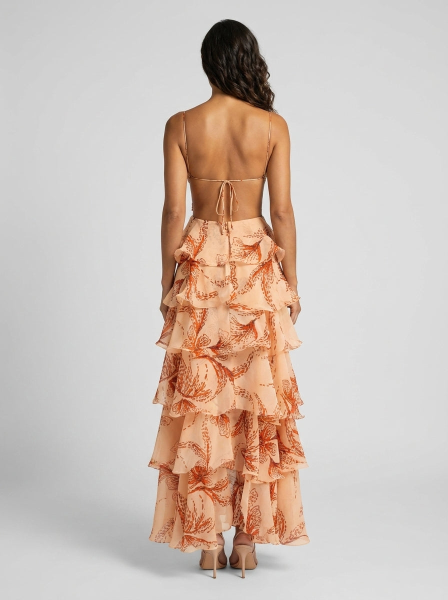 Romy Butterfly Ruffle Maxi Dress - Orange