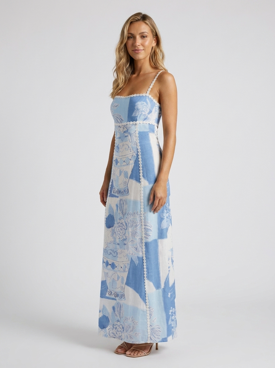 Hazel Floral Corset Maxi Dress - Mediterranean Blue