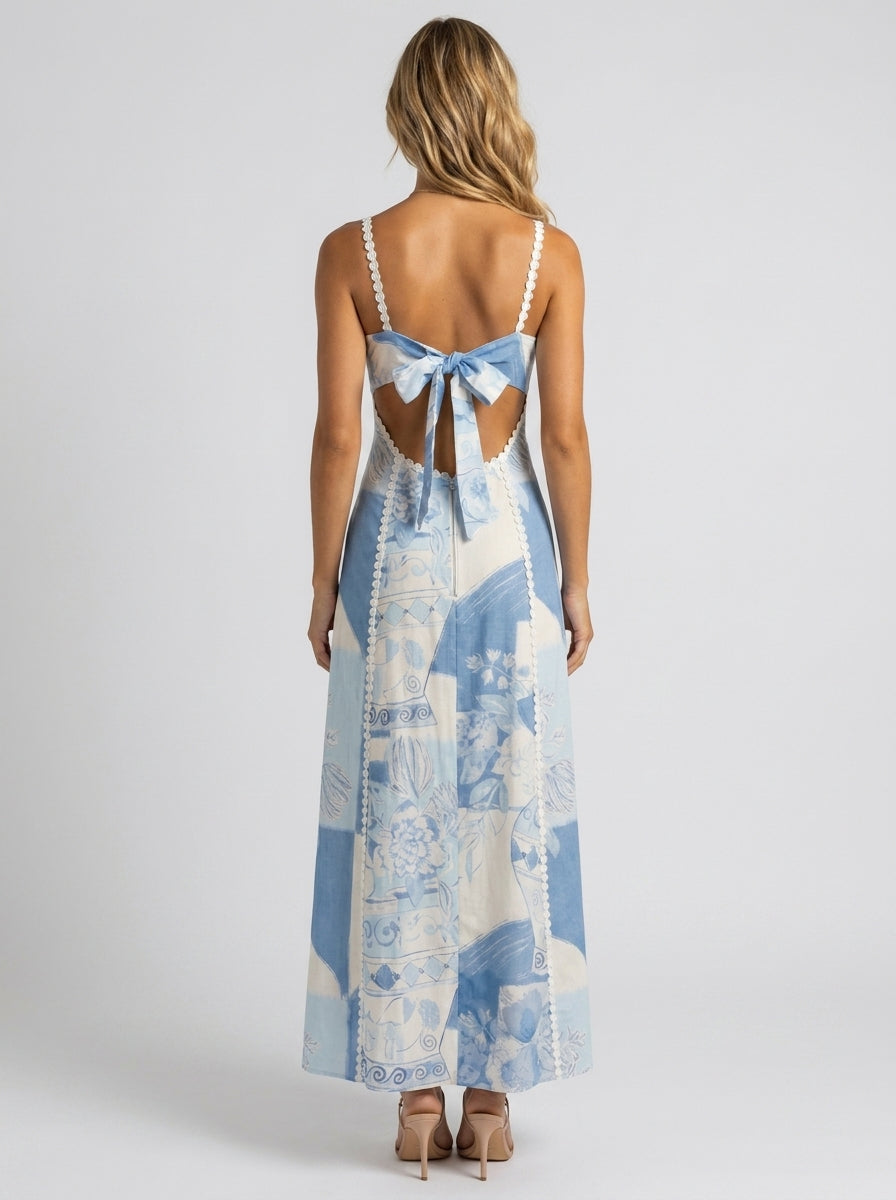 Hazel Floral Corset Maxi Dress - Mediterranean Blue