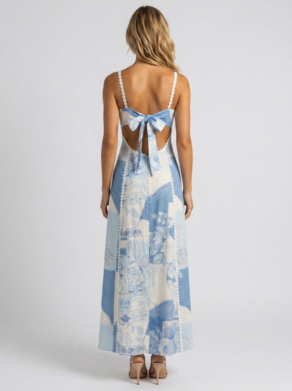 Hazel Floral Corset Maxi Dress - Mediterranean Blue