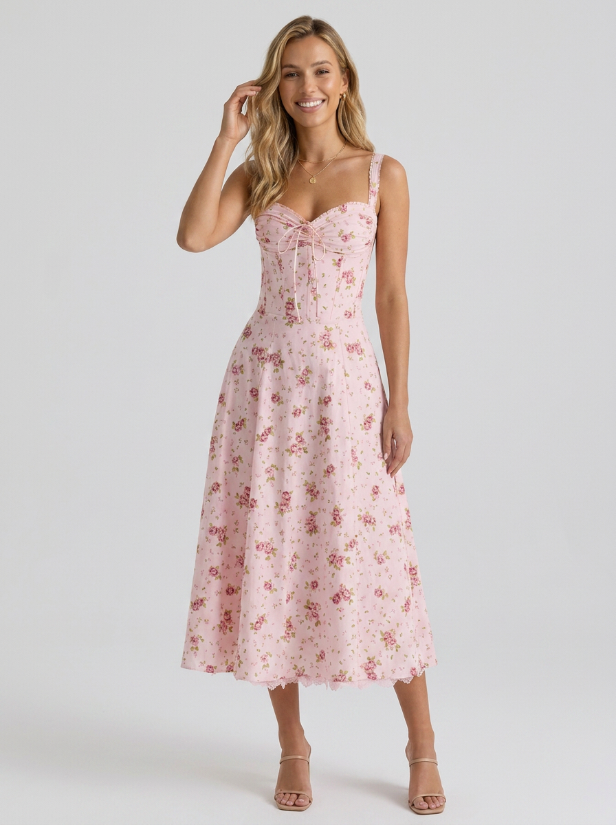 Kiara Floral Backless Maxi Dress - Rose Petal Pink