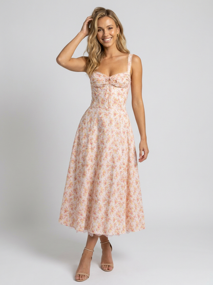 Kiara Floral Backless Maxi Dress - Peach Garden